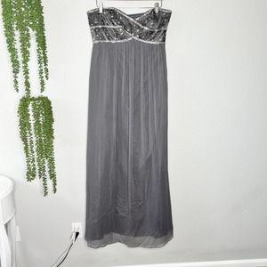 Dusk Collection Sheila Yen Grey Sequin Strapless Sweetheart Maxi Dress Size 12